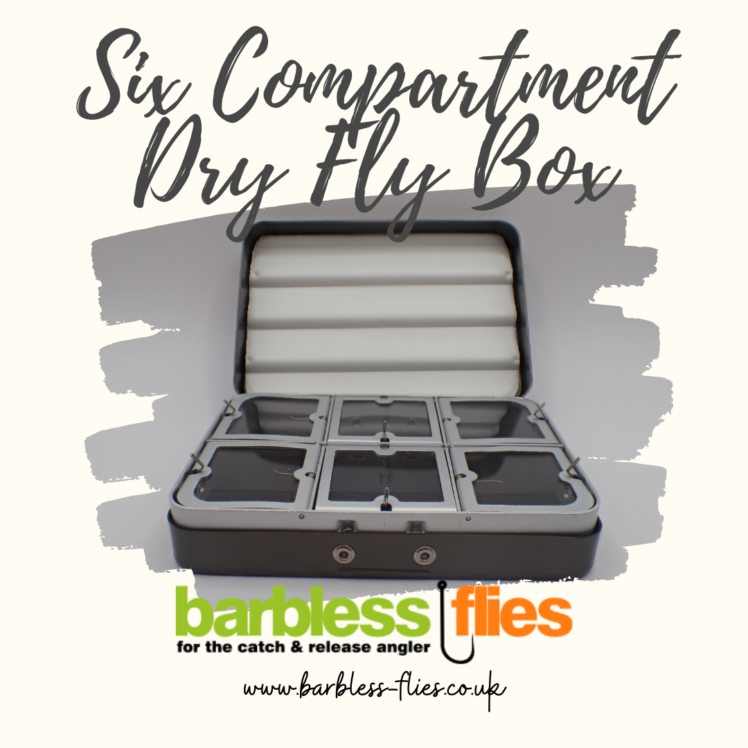 Aluminium 6-Compartment Dry Fly Box – Barbless Flies